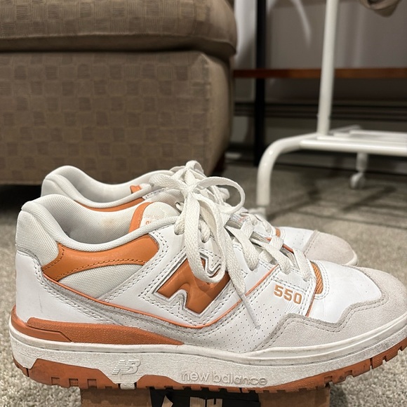 New Balance 550 White and Orange Sneakers - Picture 1 of 4